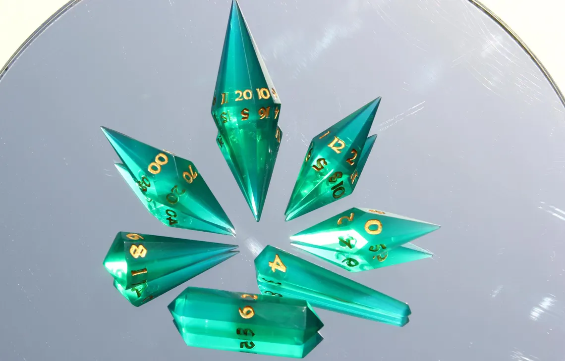Emerald Green Translucent Crystal DnD Dice Set Handmade & Unique - Görsel 17