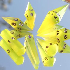 Lemonade | Neon Yellow Resin Dice Set | UV Reactive Crystal Polyhedral Dice, Metallic Numbers