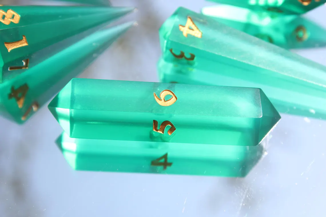 Emerald Green Translucent Crystal DnD Dice Set Handmade & Unique - Görsel 21